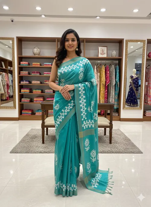 Semi Tussar Silk Saree with Authentic Batik Print – Elegant & Artisanal Drape